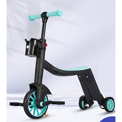 Import - Bicicleta 8 in 1, Flippy, Transformabila, Multifunctionala, Reglare Inaltime, cu Maner de Impingere Detasabil, Tricicleta, Trotineta, 3 Roti, Pedale, Cosulet, 3-6 Ani, Albastru