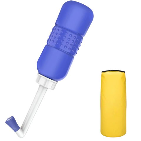 Pentru casa - Bideu Portabil pentru Igiena Intima, Flippy, pentru Postpartum/ Postoperator, 450 mL, cu Capac si Husa Galbena, 29.5x7 cm, Culoare Recipient Mov