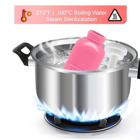 Articole pentru baie - Bideu Portabil pentru Igiena Intima, Flippy, pentru Postpartum/ Postoperator, 450 mL, cu Capac si Husa Galbena, 29.5x7 cm, Culoare Recipient Roz