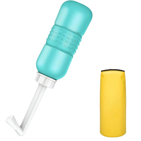 Pentru casa - Bideu Portabil pentru Igiena Intima, Flippy, pentru Postpartum/ Postoperator, 450 mL, cu Capac si Husa Galbena, 29.5x7 cm, Culoare Recipient Verde