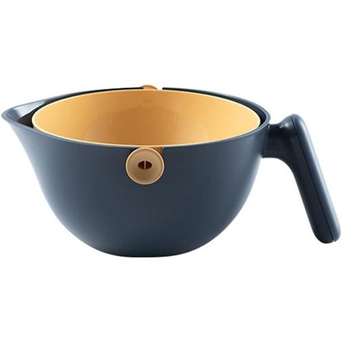 50 - 100 LEI - Bol cu Doua Straturi, Flippy, pentru Fructe, Legume, cu Cos de Scurgere a Apei, 2L, din ABS+PP, 29.9 x 22.5 x 11.8 cm, Albastru-Portocaliu