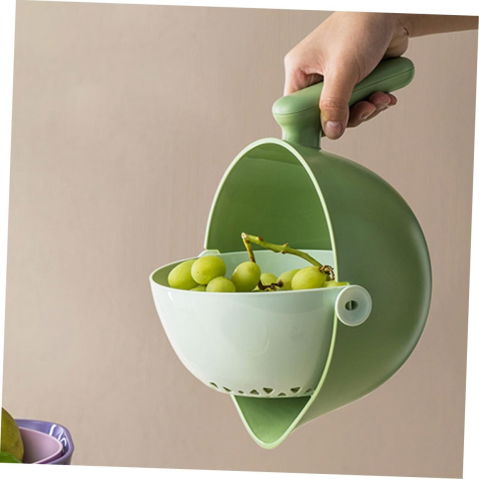 50 - 100 LEI - Bol cu Doua Straturi, Flippy, pentru Fructe, Legume, cu Cos de Scurgere a Apei, 2L, din ABS+PP, 29.9 x 22.5 x 11.8 cm, Verde-Alb