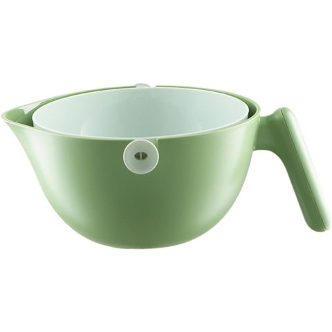 50 - 100 LEI - Bol cu Doua Straturi, Flippy, pentru Fructe, Legume, cu Cos de Scurgere a Apei, 2L, din ABS+PP, 29.9 x 22.5 x 11.8 cm, Verde-Alb