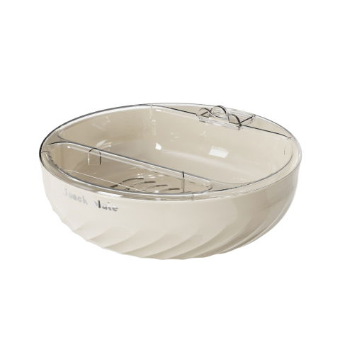 Veselă pentru Masă - Bol cu Doua Straturi, Flippy, pentru Fructe, Legume, Snacks, cu Strat de Scurgere a Apei, Suport pentru Telefonul Mobil, 22.4x9 cm, Crem