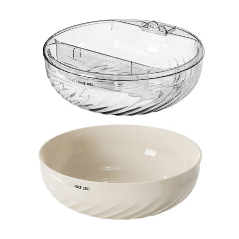 Veselă pentru Masă - Bol cu Doua Straturi, Flippy, pentru Fructe, Legume, Snacks, cu Strat de Scurgere a Apei, Suport pentru Telefonul Mobil, 22.4x9 cm, Crem