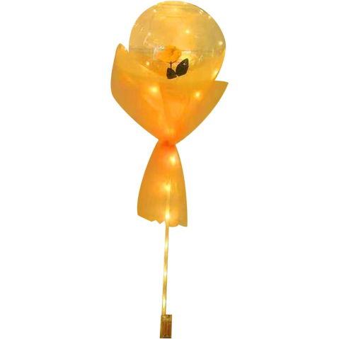Accesorii Petrecere - Buchet Decorativ, Flippy, Trandafir in Balon cu Lumini Led, Diametru 35 cm, 2 x Baterii AA (neincluse), Sampanie