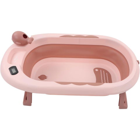 Articole pentru baie - Cada de Baie, Flippy, pentru Copii 0 luni - 6 Ani, cu Termometru, Pliabila, Perna Suport Inclusa, din Plastic, 81.5 x 49 x 21.5 cm, Roz
