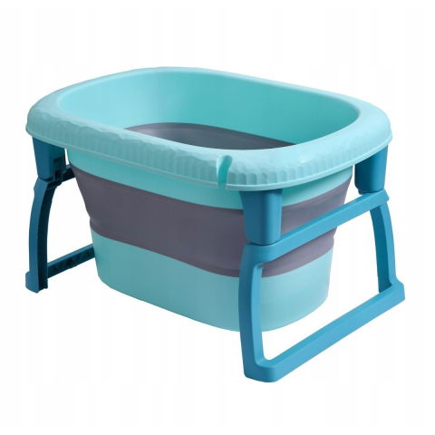 Articole pentru baie - Cada Pliabila pentru Baie, Flippy, din PP+TPE, pentru Copii 0-6 Ani, cu Picioare, Suport de Sezut, Scurgere Etans, 48.5x25x72 cm, Albastru