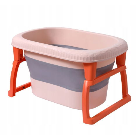 Articole pentru baie - Cada Pliabila pentru Baie, Flippy, din PP+TPE, pentru Copii 0-6 Ani, cu Picioare, Suport de Sezut, Scurgere Etans, 80 x 52 x 42 cm, Portocaliu