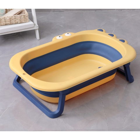 Articole pentru baie - Cada Pliabila pentru Baie, Flippy, din PP+TPR, pentru Copii 0-6 Ani, Model Crocodil, Dop de Scurgere, 80x54x21 cm, Galben/Albastru