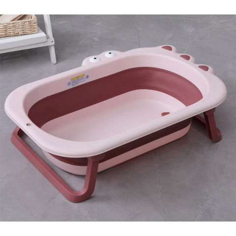 Articole pentru baie - Cada Pliabila pentru Baie, Flippy, din PP+TPR, pentru Copii 0-6 Ani, Model Crocodil, Dop de Scurgere, 80x54x21 cm, Roz