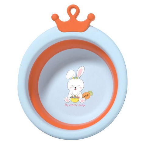 Pentru casa - Cada Pliabila pentru Baie pentru Copii, Flippy, Cadita pentru Bebelusi, Model Rotund cu Iepuras, Blue, 30x31x3.5 cm, 3.3 L