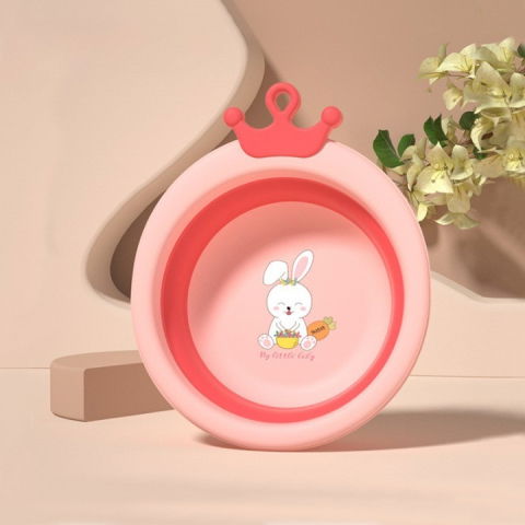 Pentru casa - Cada Pliabila pentru Baie pentru Copii, Flippy, Cadita pentru Bebelusi, Model Rotund cu Iepuras, Roz, 30x31x3.5 cm, 3.3 L