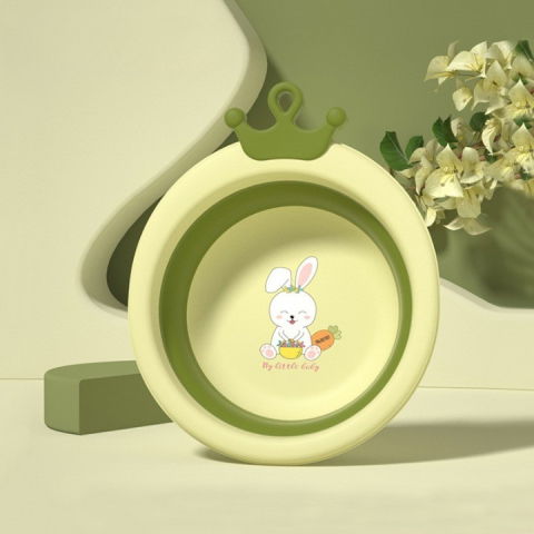 Pentru casa - Cada Pliabila pentru Baie pentru Copii, Flippy, Cadita pentru Bebelusi, Model Rotund cu Iepuras, Verde, 30x31x3.5 cm, 3.3 L