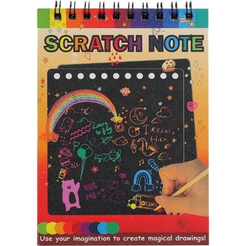 Carnetele Razuibile - Caiet cu fise razuibile Flippy, DIY Magic Scratch, 12 File, Curcubeu, Creion din Lemn, Cartonase negre, 14 x 10 cm, galben
