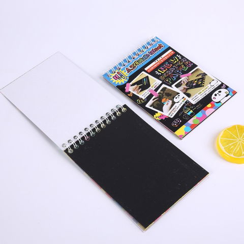 Carnetele Razuibile - Caiet cu fise razuibile Flippy, DIY Magic Scratch, 12 File, Curcubeu, Creion din Lemn, Cartonase negre, A6, Multicolor