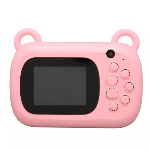 Jucarii si Jocuri - Camera Instantanee pentru Copii, Flippy, Camera Frontala + Selfie, cu Functie de Printare, Cablu USB-C, Bluetooth, Compatibil iOS/Android, Imprimare APP, Model Iepure Love, Roz