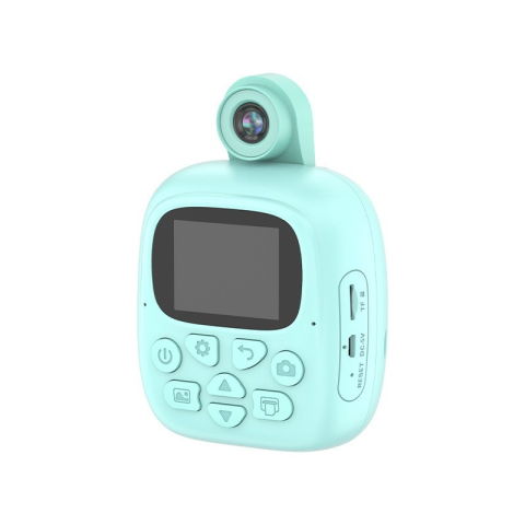 Jucarii si Jocuri - Camera Instantanee pentru Copii, Flippy, Camera Frontala + Selfie, cu Functie de Printare, Cablu USB-C, Bluetooth, Compatibil iOS/Android, Imprimare APP, Model Dino, Albastru