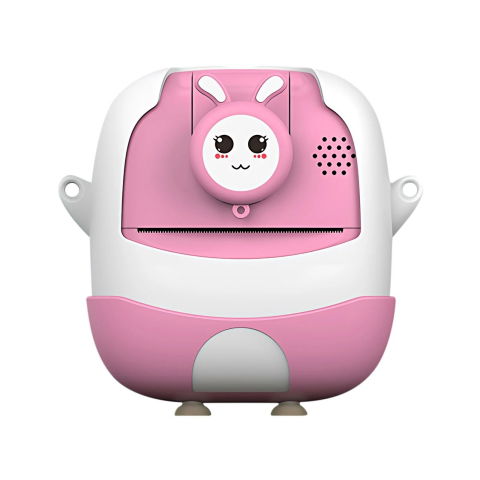 Jucarii si Jocuri - Camera Instantanee pentru Copii, Flippy, cu Functie de Printare, Cablu USB-C, Bluetooth, Compatibil iOS/Android, Camera Frontala + Selfie, Model Iepure, Snur Inclus, Roz