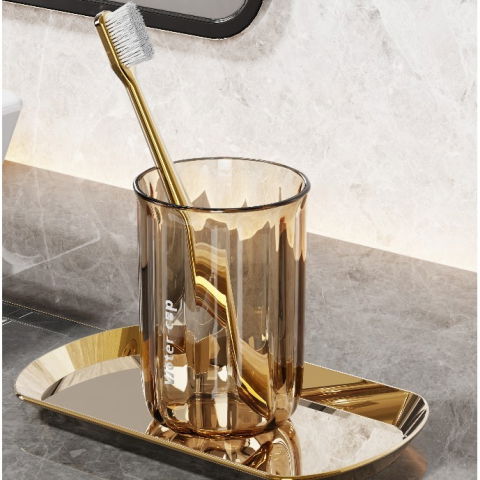 Articole pentru baie - Cana de Apa pentru Clatit, Flippy, pentru Periuta de Dinti, 200 ml, 10.4 x 7.3 cm, Maro Transparent