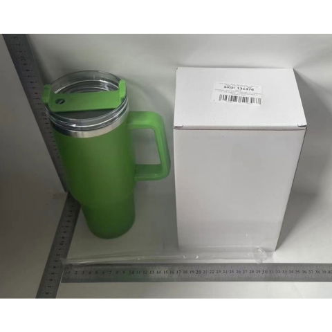 Pahare, Sticle si Cani - Cana Termos din Plastic, Flippy, pentru Bauturi Calde si Reci, cu Maner, 9.9x9.9x27 cm, Verde