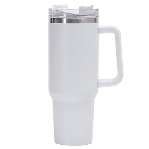 Pahare, Sticle si Cani - Cana Termos din Plastic, pentru Bauturi Calde si Reci, cu Maner, 9.9x9.9x27 cm, Alb