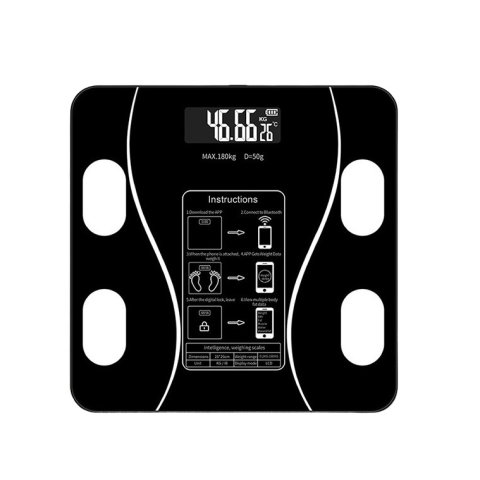 TeoMarket - Cantar Electronic Inteligent De Baie Flippy Cu Aplicatie Smart, Corporal, Ecran Digital Iluminat, Termometru, Suporta Maxim 180 Kg, 26 x 26 cm