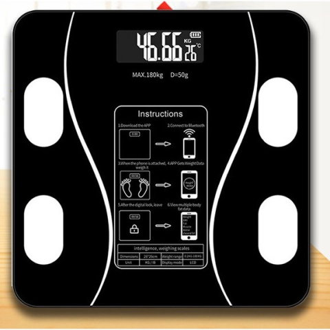 TeoMarket - Cantar Electronic Inteligent De Baie Flippy Cu Aplicatie Smart, Corporal, Ecran Digital Iluminat, Termometru, Suporta Maxim 180 Kg, 26 x 26 cm