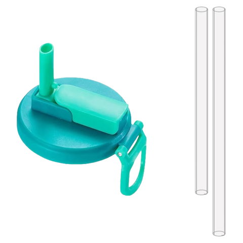 Import - Capac Anti Varsare pentru Doze, Flippy, Model cu Pai Transparent, Reutilizabil, din Plastic, cu Maner Transportabil, 5.4 cm, Albastru