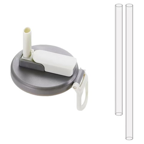 Import - Capac Anti Varsare pentru Doze, Flippy, Model cu Pai Transparent, Reutilizabil, din Plastic, cu Maner Transportabil, 5.4 cm, Gri