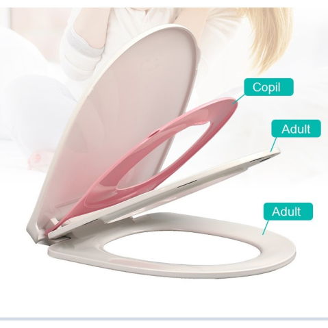 Articole pentru baie - Capac de Toaleta cu Reductie 3 in 1, Flippy, pentru Copii +3 Ani si Adulti, Coborare Lenta si Silentioasa, Instalare Usoara, din PP5 , in Forma de U, Alb/Roz