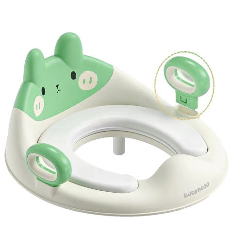 Articole pentru baie - Capac WC cu Reductie, Flippy, pentru Copii, cu Manere, Model Ursulet, Plastic Durabil, Verde