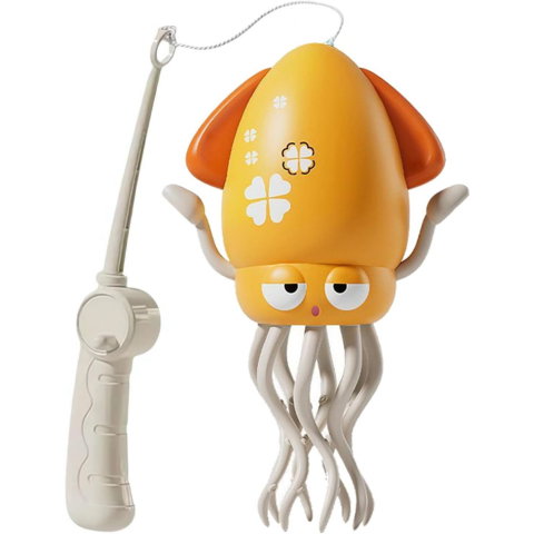 TeoMarket - Caracatita Dansatoare, Flippy, +3 Ani, 3 Moduri, din ABS, Incarcare USB, cu Undita Inclusa, 12.6 x 7.6 x 20.7 cm, Galben