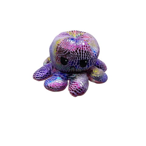 10 - 25 LEI - Caracatita reversibila din plus cu fata fericita si fata trista, Flippy, cu bulinute, imprimeu stralucitor colorat, model 7, multicolor