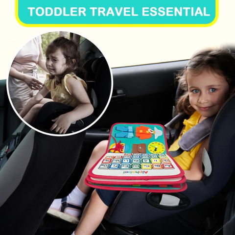 Jucarii educative - Carte Senzoriala Educativa Montessori, Flippy, cu Activitati, Dezvoltare Abilitati Motorii, 4 Pagini, Model Spatiu Cosmic, 28x22x7 cm, Albastru