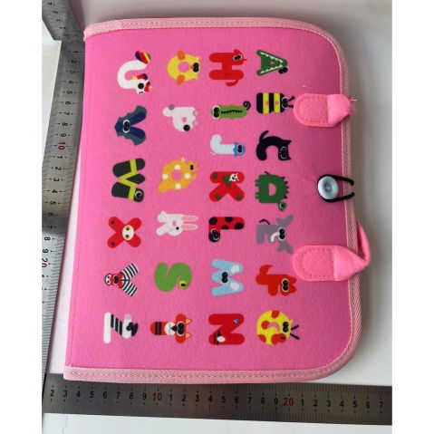 Jucarii educative - Carte Senzoriala Educativa Montessori, Flippy, Dezvoltare Abilitati Motorii, 3 Pagini, Model Sirena si Alfabet, 28x25x4 cm, Roz