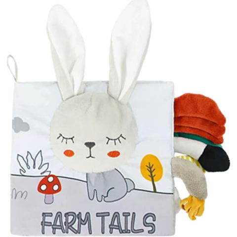 Jucarii interactive - Carte Senzoriala, Flippy, pentru Bebelusi, 15x16x6 cm, cu Animalute, 3D, Cu Sunete si Fosnete, 0-3 Ani, Model Iepuras, Gri