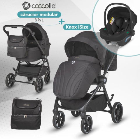 SmartBaby - Carucior modular 2in1 Coccolle Serry Jet black+ Scoica auto iSize Coccolle Knox Black
