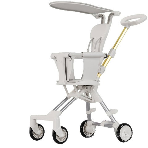 TeoMarket - Carucior Pliabil, Flippy, 1-3 Ani, Reversibil, 4 Roti, Parasolar, din Aliaj de Aluminiu + Plastic + Textil, 52 x 42 x 90 cm, Alb