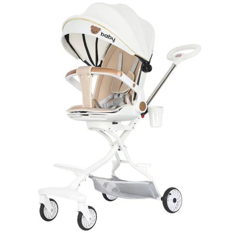 TeoMarket - Carucior Sport Flippy 3in1, 6-36 Luni, Reversibil, Pliabil, Tavita pentru Masa, Pozitie de Somn, Centura de Siguranta, Roti 360, Suport Pahar, Copertina pentru Soare, 32x63x95cm, Alb, Model Ursulet