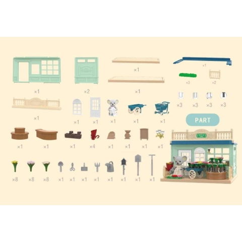 Jucarii si Jocuri - Casa de papusi, magazin cu flori, cu mobilier si figurine