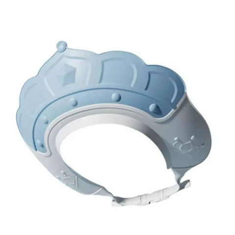 Articole pentru baie - Casca de Dus, Flippy, Previne Scurgerea Apei si Samponului pe Fata, 0-12 Ani, Ajustabila, din TPE+PP, 20 x 23 cm, Model Coroana, Albastru