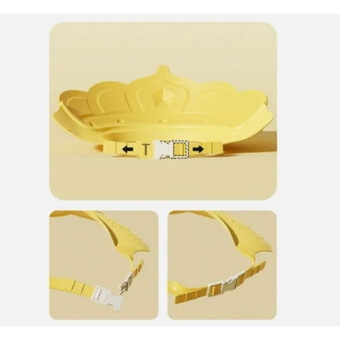 Pentru casa - Casca de Dus, Flippy, Previne Scurgerea Apei si Samponului pe Fata, 0-12 Ani, Ajustabila, din TPE+PP, 20 x 23 cm, Model Coroana, Galben