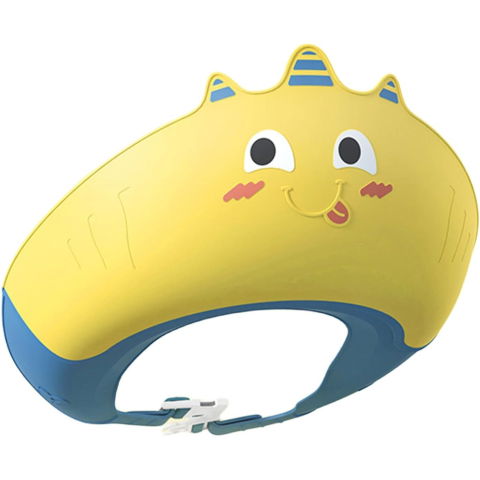 Pentru casa - Casca de Dus, Flippy, Previne Scurgerea Apei si Samponului pe Fata, 0-12 Ani, Ajustabila, din TPE+PP, 20 x 23 cm, Model Unicorn, Galben/Albastru