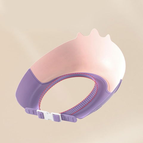 Articole pentru baie - Casca de Dus, Flippy, Previne Scurgerea Apei si Samponului pe Fata, 0-12 Ani, Ajustabila, din TPE+PP, 20 x 23 cm, Model Unicorn, Roz/Mov