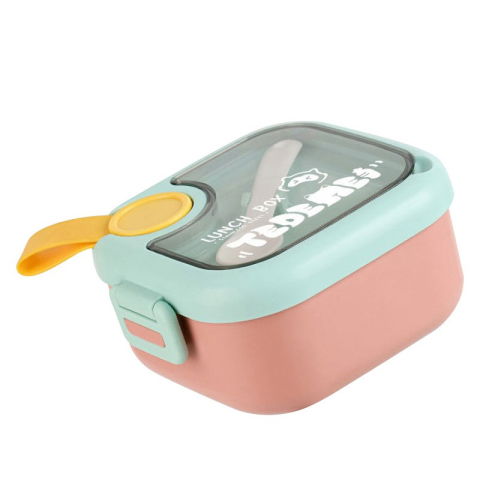 Articole Diverse copii - Caserola pentru copii Flippy, lunch box, 750 ml, doua boluri, lingura, foarfeca din plastic, rezistenta la scurgeri, Roz