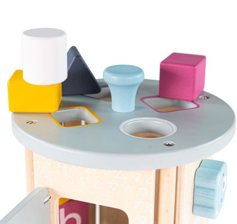 Jucarii indemanare - Cilindru din lemn cu activitati (pastel)