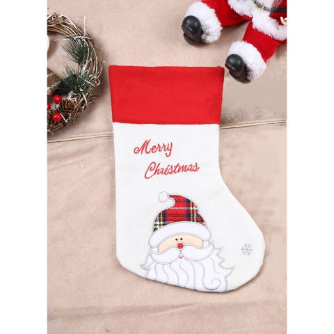 10 - 25 LEI - Ciorap Cadouri, culoare alba, imprimeu Mos Craciun, marimea 16x30 cm, Flippy