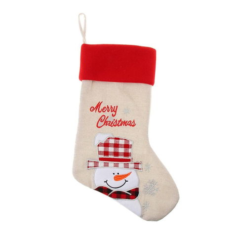 10 - 25 LEI - Ciorap Cadouri, Culoare Alba, Imprimeu Om de Zapada, Marimea 15x30 cm, Flippy