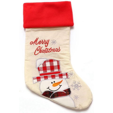 10 - 25 LEI - Ciorap Cadouri, Culoare Alba, Imprimeu Om de Zapada, Marimea 15x30 cm, Flippy